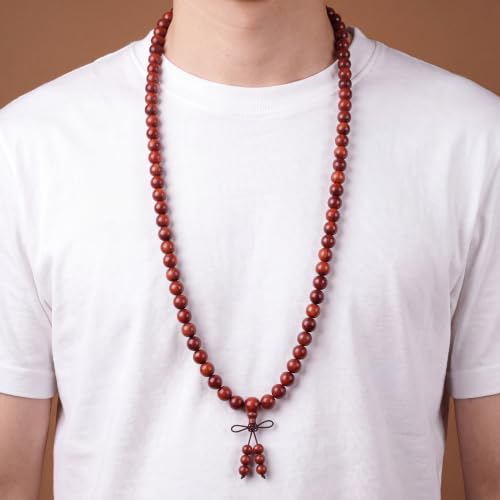 Handmade Mala Beads Bracelet 108 8mm Prayer Meditation Bracelet Sandalwood Elastic, Buddhist Beads, Prayer Mala Necklace for Men and Women Gifts - color: Purple Rosewood