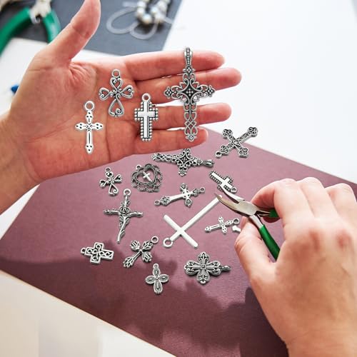 Hicarer 80 Pieces Antique Silver Pendants Gothic Charms Halloween Charms Pendants Jewelry Making Accessory for DIY Necklace Bracelet - style: Cross