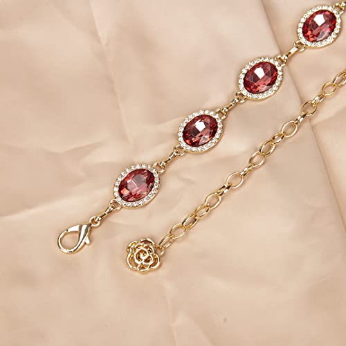 ILuvatar Green Glass Diamond Chain Belt - Metal Women's Western Style Dress Belt - color: Gold-wine Red