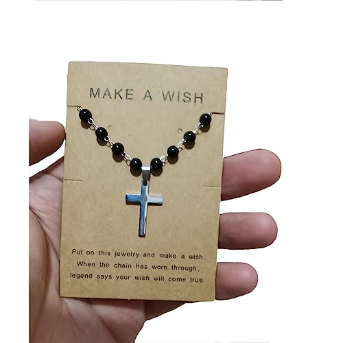 Small Dainty Cross Necklace Pendant Bohemian Turquoise Seed Bead Beaded Necklace Choker for Women Men Faith Jewelry Gift - color: 06 Silver
