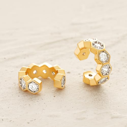 MYEARS Women Ear Cuff Earrings Gold Non Pierced Cartilage Clip on Open Wrap Hoop 14K Gold Plated Simple Hypoallergenic Everyday Jewelry - style: Honeycomb / Pair