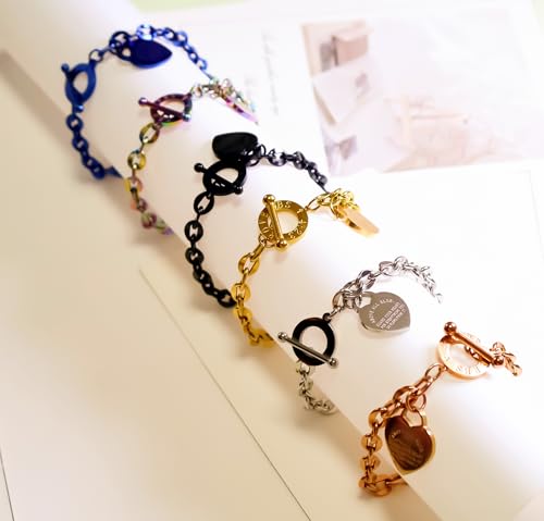 Charm Bracelet for Women 18k Gold/Silver/Rose Gold Plated Love Heart Elegant OT Clasp Stainless Steel Green Bag Packaging Jewelry Gift Birthday - color: Rose Gold, size: 8 inch