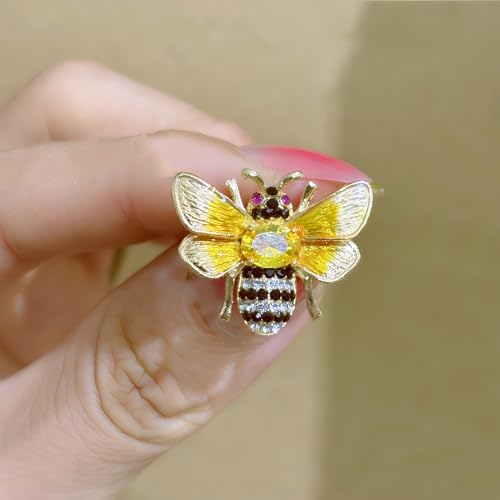Rhinestone Bee Brooch Pin for Women Girls Gold Plated Fashion Cute Animal Insect Vintage Crystal Honeybee Bumblebee Brooches Lapel Pin Dress Accessories Wedding Christmas Jewellery Gift