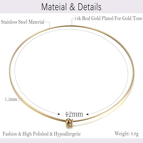 Sanfenly Choker Collar for Women 14K Gold Plated Silver Stainless Steel Metal Collar Choker Necklace Statement Open Cuff Bangle Necklace for Women - style: Classic Gold with Ball End