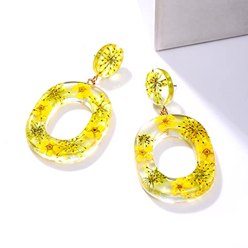 Acrylic Earrings For Women Statement Geometric Earrings Resin Acetate Drop Dangle Earrings Mottled Hoop Earrings Fashion Jewelry - color: H:Yellow