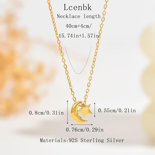 925 Sterling Silver Dainty Moon Star Necklace For Womem | 14k Gold Plated Charm Crescent Moon and Star Pendant Choker Necklaces to Daughter Mother Jewelry Gift for Birthday Wedding - color: Gold
