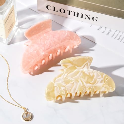Aileam Acetate Hair Claw Clips for Women,Beige Pink hair clip French Design Strong Hold Non-Slip claw clips for Thick Hair, 2 Pack - color: Beige & Deep Pink