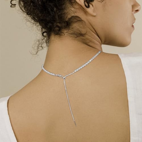 Luxval Tennis Necklace 14K Gold Plated Rhinestone Butterfly Choker Necklaces for women Dainty Zirconia Cut Faux Diamond chain 3mm - color: Silver-tennis-new version