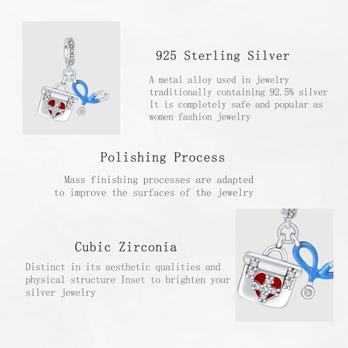 Charms Beads 925 Sterling Silver Animal Heart Flower Friend Dangle Pendant with 5A Cubic fits for Charms Bracelets for Woman Valentine's Day Mother's Day Christmas Graduation Birthday Gift - style: J07-Stethoscope Medical bag Medicine