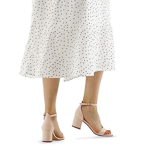 mysoft Women's Chunky Low Heels Open Toe Block Heeled Dress Ankle Strap Pump Wedding Sandals - color: Nude Suede, size: 11 Wide