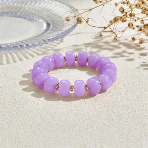 Bead Bracelet for Women Vibrant Color Resin Beads Bracelets Elastic Stretch Chunky Bracelet Boho Summer Beach Vacation Jewelry - color: Lilac