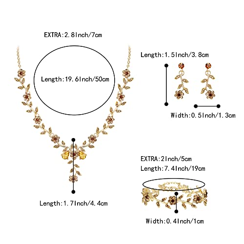 Women's Wedding Jewelry Set for Bride,Prom Bridal Accessories | Bling Crystal,Flower Leaf Cluster,Dangle Earrings Pendant Necklace Set,for Bridesmaid,Party Jewellery - color: 3Pcs-Champagne Gold-Plated-Base