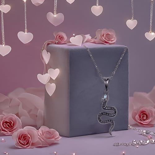 Snake Necklace Dainty Pendant With Cubic Zirconia, Layered Choker, Punk Animal Jewelry, Cool Wedding High Jewelry Party for Women Teen Friends - color: Black