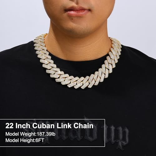 Ucciyo 30MM/25MM Cuban Link Chain for Men, Luxury Iced Out Diamond Chain | Luxurious Diamond-Simulated, Large Miami Cuban Style, 18K Gold Plated - color: 25MM-Gold, size: 22 Inch