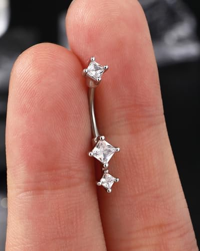 16G Rook Earrings Square Zirconium Eyebrow Rook Piercing Jewelry Stainless Steel Vertical Lip Jewelry Belly Button Ring - color: WG-6MM