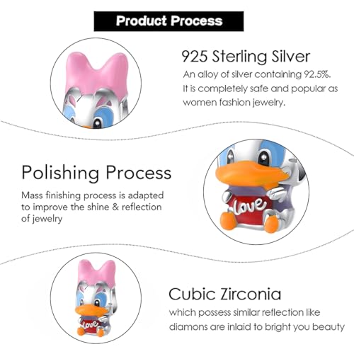 Charm for Bracelets and Necklaces Heart Cat Flower Boy 925 Sterling Silver Bead Birthday Jewelry Gift for Women - color: Pink Duck Charm