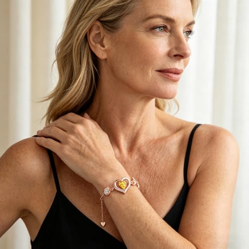 1CT Rose Heart Birthstone Bracelet for Women Love Gift - style: 11-Nov Yellow Rose Gold