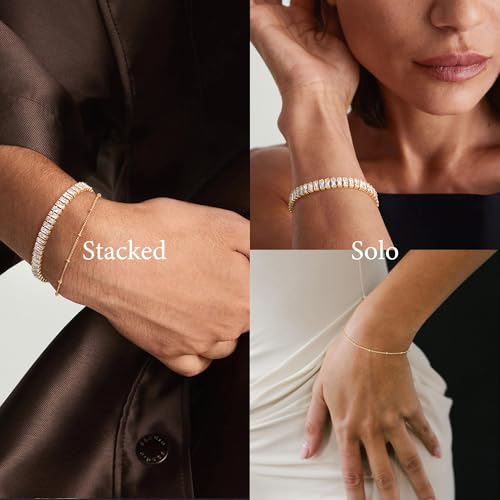 Bracelet for Women Gold Layered Set 14K Gold Filled Stackable Bracelets Trendy Figaro Satellite Chain Cuban Link Minimalist Dainty Bracelet Tennis Bracelet Jewelry - style: Tennis & Satellite