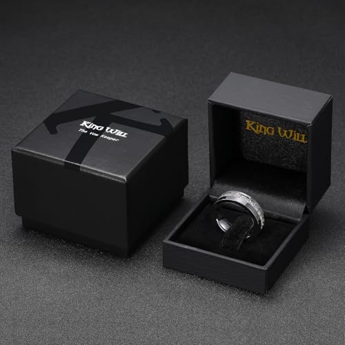 King Will Mens Tungsten Wedding Band with Cubic Zircon Inlay 7mm/8mm Flat Cut Comfort Fit Engagement Rings - color: Silver&White-6mm