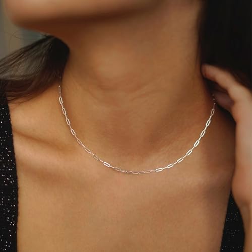 Swyabi 20 PCS Paperclip Necklace Bracelet Chains Bulk for Jewelry Making | 18K Stainless Steel, with Extender, No Fade, No Rust, Adjustable, for Men Women DIY, Silver - color: 2.5x6.5mm Silver