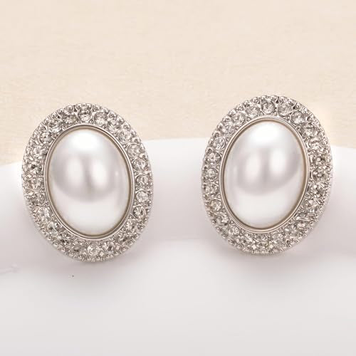 Pearl and Rhinestone Stud Earrings for Women Retro Statement Earrings Wedding Party Prom Jewelry - color: Mabe Pearl-Silver