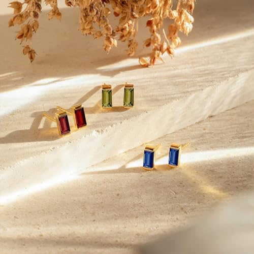 Birthstone Stud Earrings for Women 18K Gold Plated Stainless Steel Crystal Earrings Birthday Gift - color: 06 June
