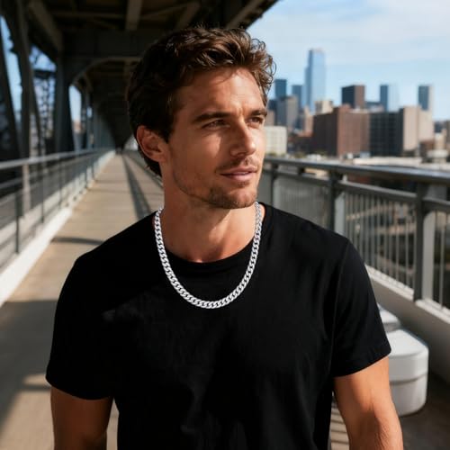Necklace for Men Stainless Steel Statement Cuban Chain Necklace Gold/Silver/Black Plated 7mm Chain Hip Hop Jewelry 18/20/22/24/26/28/30 Inch - color: 7mm-Silver Cuban Chain, size: Length 20 Inch