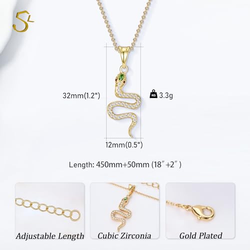 Snake Necklace Dainty Pendant With Cubic Zirconia, Layered Choker, Punk Animal Jewelry, Cool Wedding High Jewelry Party for Women Teen Friends - color: Gold