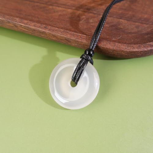 Anjiucc Natural Gemstone Pendant Necklce Lucky Coin Crystal Necklace Donut Pendnat with Adjustable Rope Healing Crystal for Men - color: White Chalcedony