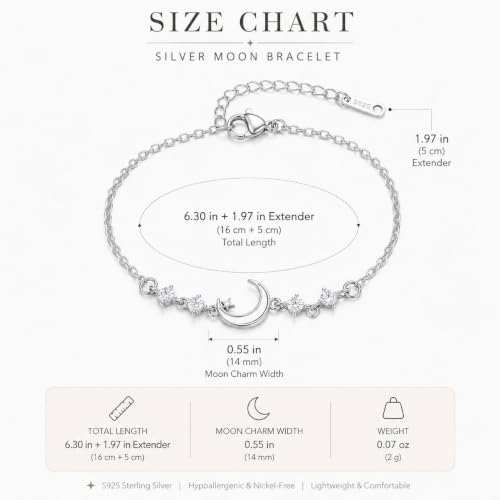 Moon Phase Bracelet Gold/Silver Opal Moon Charm Bracelet Adjustable Opal Style Crescent Charm Chain Bracelets with White Bead Accents Celestial Jewelry Outfit Accessories Gift for Women - color: B2: Silver Opal