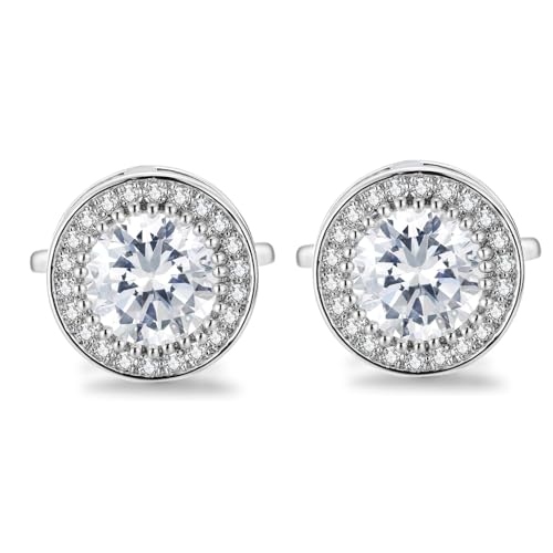 Crystal Cufflinks for Men CZ Cuff Links Sparkle Diamond Gold Ornate Cufflinks for Wedding Groom Best Man - style: Silver