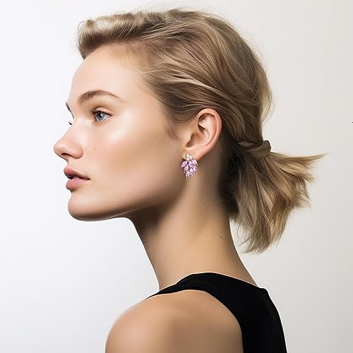 Rhinestone Stud Earrings for Women Small Dainty Crystal Cluster Drop Earrings for Girls Cute Costume Jewelry for Bridal Wedding Party Gift - color: Purple