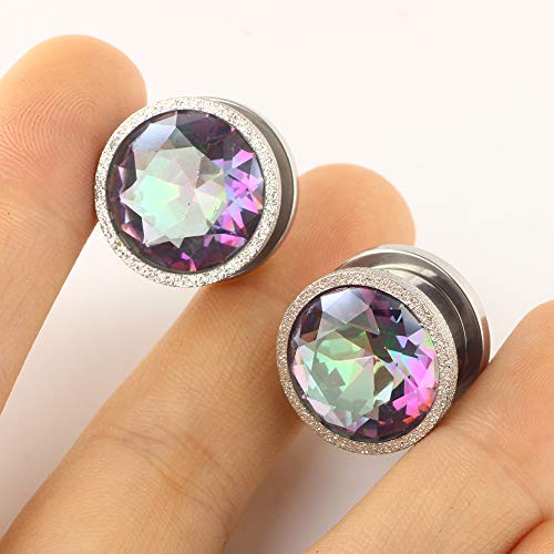 TIANCI FBYJS Stainless Steel Zircon Ear Tunnels Earrings Guages Piercing Plugs Stretcher Gauges for Women Men - style: 12mm=1/2''