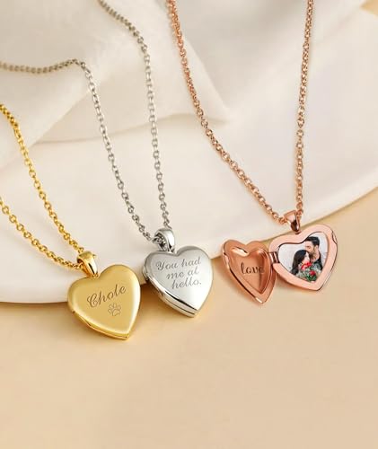 Personalized Locket Necklace for Women with Engraved Text & Picture | Custom Birthday Flower Locket Necklace Mothers Day Gift for Mom Mother Wife - color: Style-03