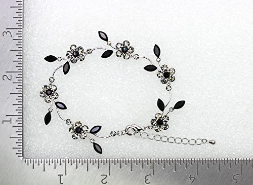 Faship Gorgeous Rhinestone Crystal Floral Necklace Earrings Set - color: Black / Matching Bracelet