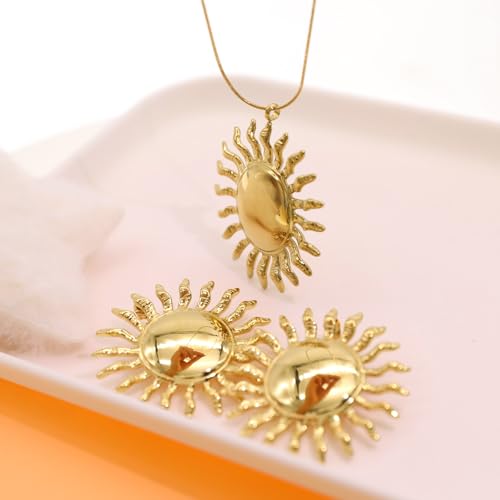JNF Cute Shell Conch Boho Charm Necklace for Women Sun Moon Star Coin Heart Flower Boot Bow Charms Necklaces Summer Beach Jewelry - color: sun necklace earrings set