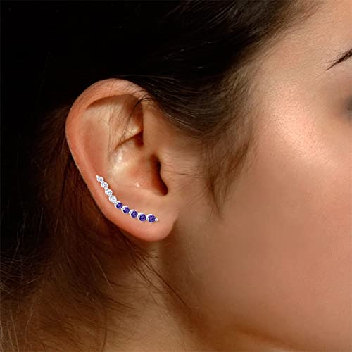 One Piece Right Ear Climber Earring for Women With Birthstone And White CZ | Floating Curved Bar Ear Crawler In 14K Gold Over Sterling Silver Jewelry for Her - color: Simulated Amethyst