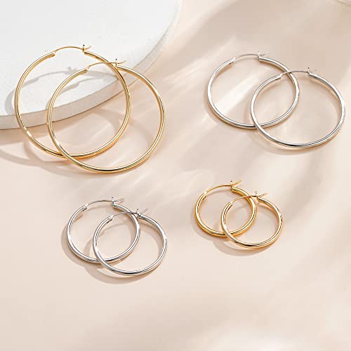 M MOOHAM Hoop Earrings for Women, Hypoallergenic 14K Gold Plated Earrings | Gold Plated Hoop Earrings Set for Sensitive Ears, Earring Stack for Women Trendy, Jewelry Gifts Lightweight 13-60mm - color: 3pairs-13/15/20mm-silver-plated
