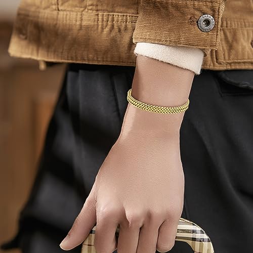 Mens Bracelet-Stainless Steel Magnetic Clasp Franco Chain Bracelets for Men - color: B-Gold