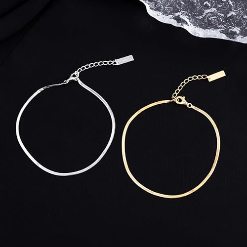 Gold Anklets Bracelets for Women,925 Sterling Silver Waterproof Dainty Heart Anklet Snake Chain Link 14K Gold Plated Non Tarnish Ankle Chain Summer Beach Foot Jewelry Graduation Wedding Gifts - color: Gold