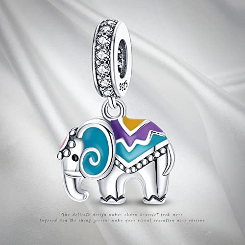 Pandach Animal Charm Bead fits Charms Bracelets for Woman-925 Sterling Silver Dangle Pendant Bead,Jewelry Beads Gifts for Women Bracelet&Necklace - style: Elephant Colorful Charms