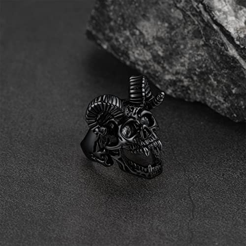 FaithHeart Satanic Jewelry Baphomet Goat Rings Sigil of Lucifer Satan Symbol Signet Ring for Men Woman Size 7/8/9/10/11/12/13/14 Personalized Custom - color: 02. Goat Skull-Black