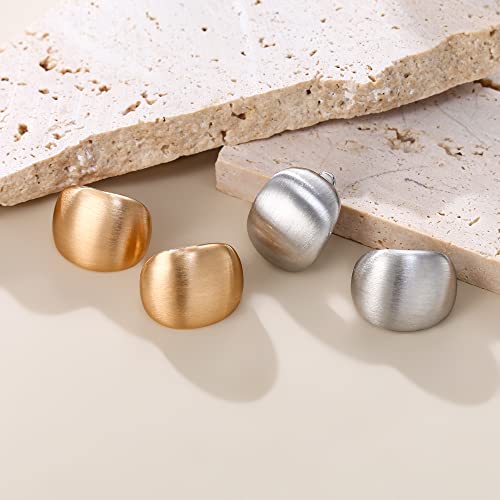 FANZE 2 Pairs Matte Gold Sliver Clip on Earrings for Women No Piercing | No Piercing Button Earring Comfortable Fashion Jewelry Gift - color: Set-3