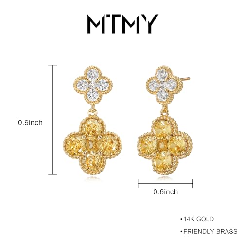 MTMY Dangle Earrings for Women 14K Gold Plated Four Leaf Clover Dangling Drop Birthstone Stud Earrings Trendy Flower Birthstone Jewelry Birthday Gifts - style: Nov.-Topaz