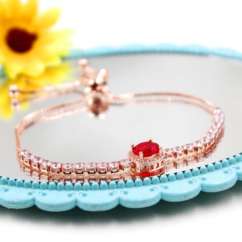 Sparkling CZ Tennis Bracelets for Women, Birthstone Slider Bolo Bracelets Trendy Birthday Valentine's Day Jewelry for Women Lady - color: Red