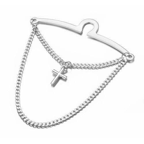 Yoursfs Silver Cross Tie Chain for Men Unique Double Chains Personalized Tie Clips Mens Loop Jewelry For Father Husband Bridegroom