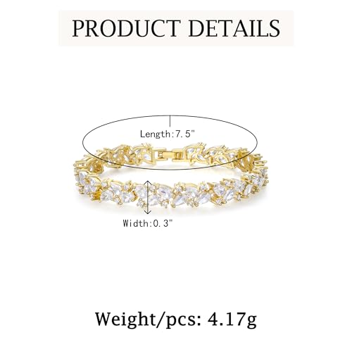 Crysdue Marquise Teardrop Cubic Zirconia Wedding Bridal & Prom Tennis Bracelets for Brides Bridesmaids, Silver/Gold/Rose Gold Plated Bracelet Gifts for Women - style: A_Gold Tone 7.5"