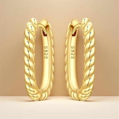 Sterling Silver 18K Gold Plated Women's Earrings Hypoallergenic Hoops, Dainty Trendy Jewelry Gift - color: Golden | Twisted U-Shaped Hoop Earrings