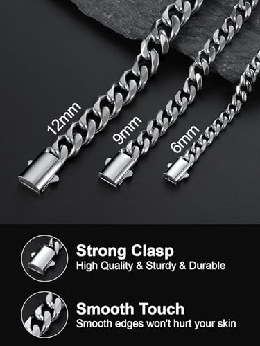 U7 Cuban Link Chain for Men, Stainless Steel Chain Necklace with Gift Box - color: a. 6mm Steel, size: 20 Inch