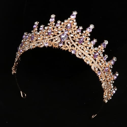 Tiaras and Crowns for Women Crystal Princess Tiaras Rhinestone Queen Crowns For Wedding Bridal Birthday Prom Pageant Party (Tiara 100) - color: Gold Purple